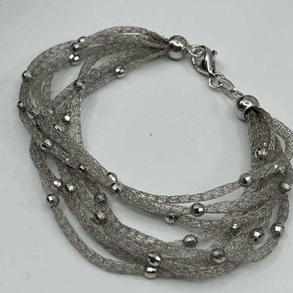 Vintage Ross Simons 925 Sterling Silver Mesh Bracelet With Beaded Accents - Picture 6 of 14